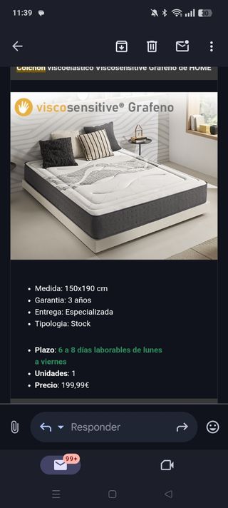 Colchón viscoelástico Viscosensitive Grafeno 150x1