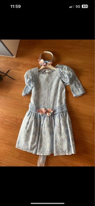 Vestido niña encaje azul - tocado
talla 12