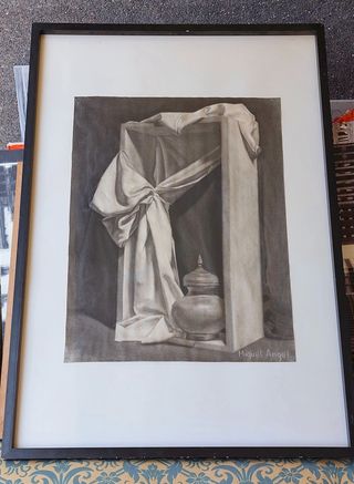 Antiguo cuadro arte a carboncillo - firmado