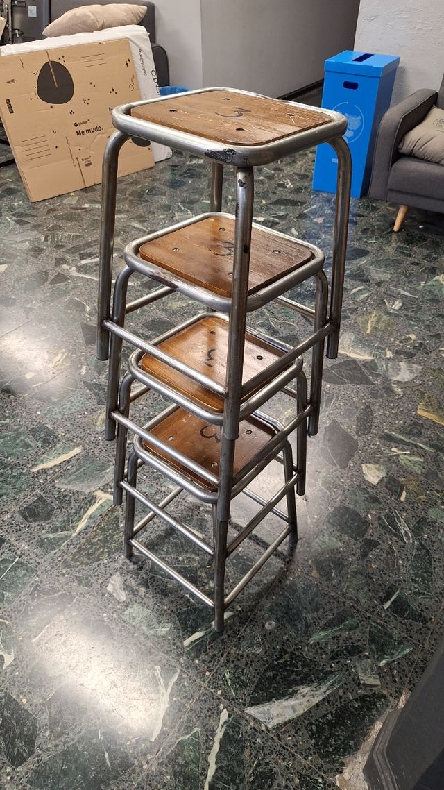4 Taburetes vintage metal madera