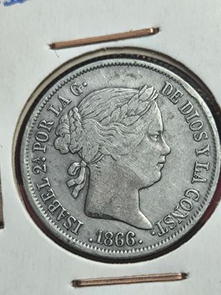 Moneda 40 Céntimos Isabel II 1866