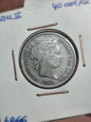 Moneda 40 Céntimos Isabel II 1866