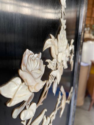 Biombo chino lacado 4 paneles nácar