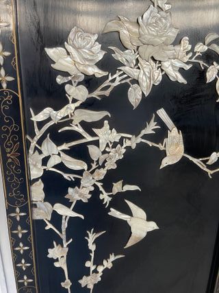 Biombo chino lacado 4 paneles nácar