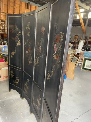 Biombo chino lacado 4 paneles nácar