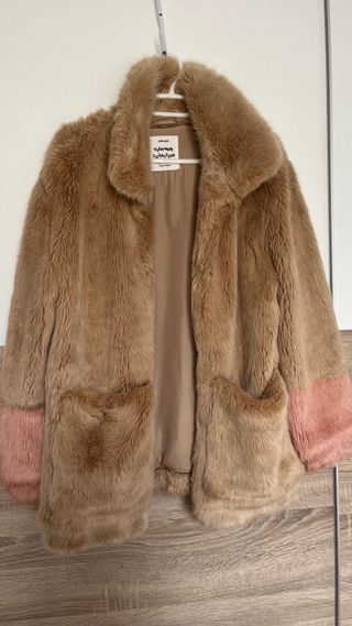 Chaquetón pelo sintético marrón-rosa