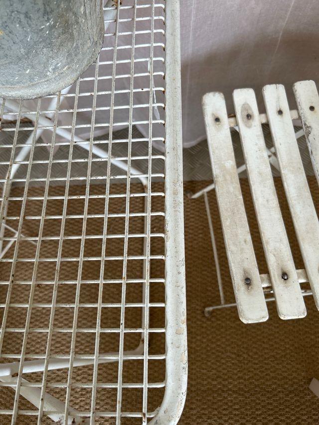 Mesa jardín plegable metal blanca