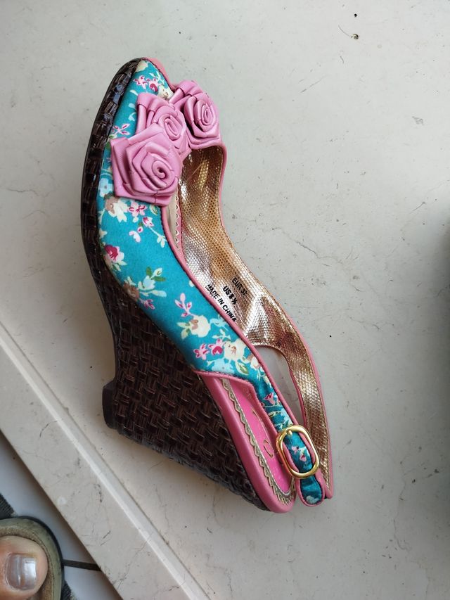 Sandali con Zeppa Rosa e verde azzurro - 