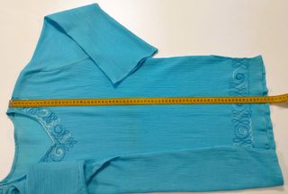 Top boho maglia tunica corta donna celeste azzurra