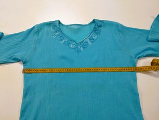 Top boho maglia tunica corta donna celeste azzurra