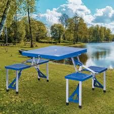 Mesa camping plegable azul