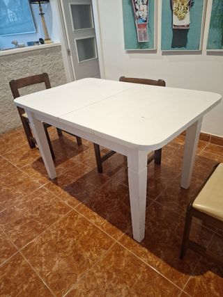 Mesa comedor extensible blanca - pino