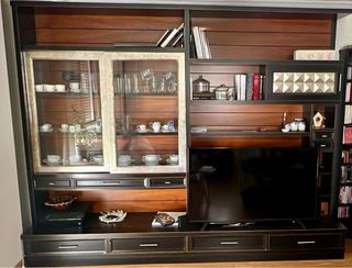 Mueble salón negro - madera y cristal