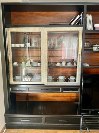 Mueble salón negro - madera y cristal