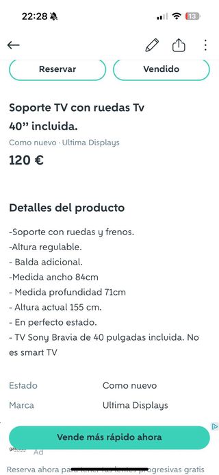 Soporte para TV con ruedas + TV Sony Bravia 40’’