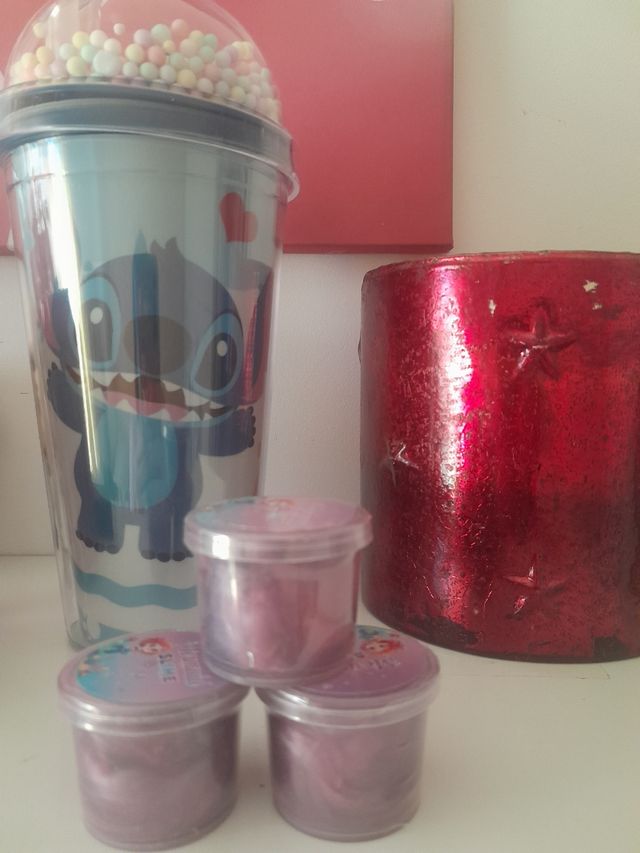 Vaso Stitch azul - 3 botes slime