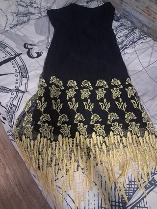Vestido negro fiesta - encaje dorado