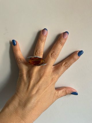 Anello vintage acciaio ambra