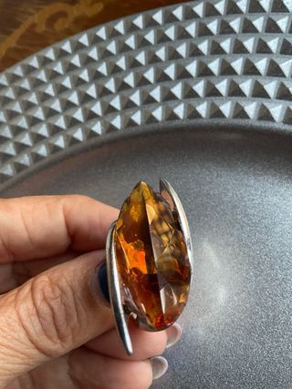 Anello vintage acciaio ambra