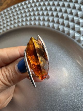 Anello vintage acciaio ambra