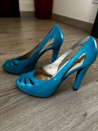 Zapatos Fredos Piel Azul Turquesa 35