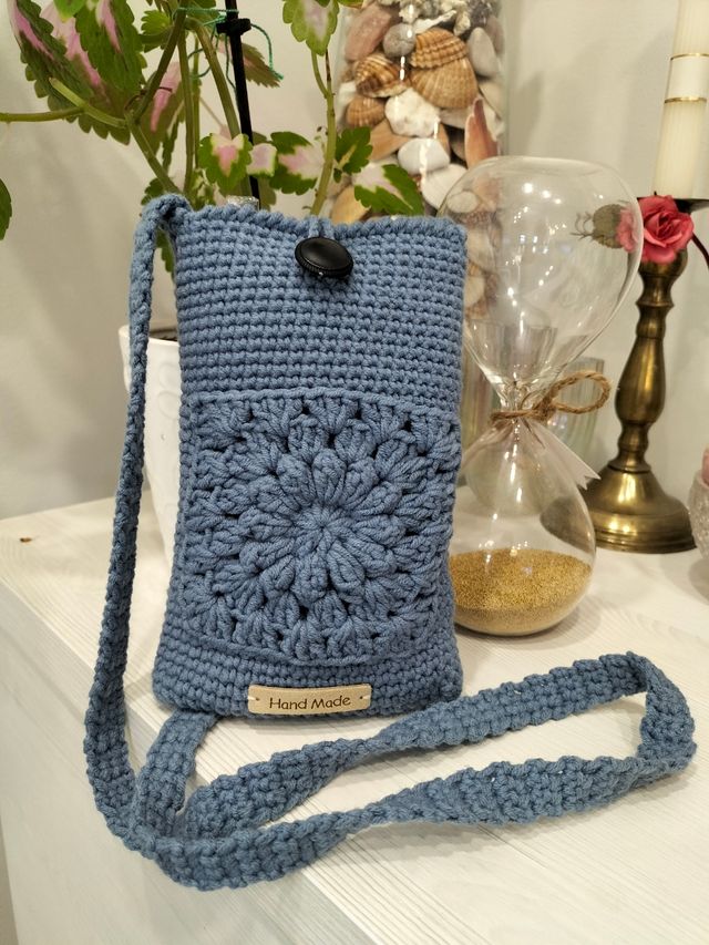 Bolso bandolera crochet azul