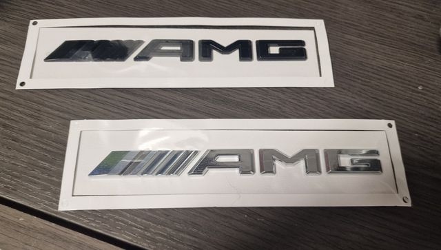 Emblema AMG Mercedes Benz em prata ou metal preto