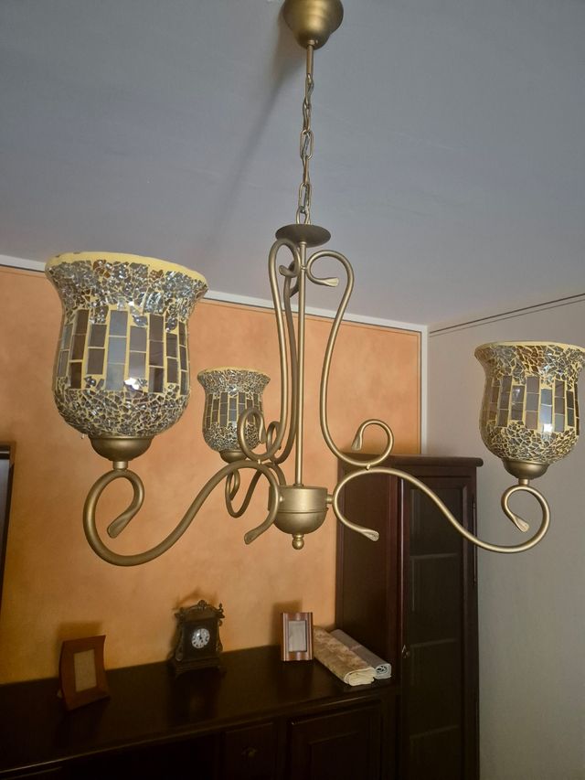 2 candeeiros de teto em ouro vintage