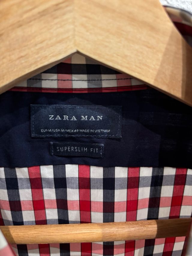 Camisa Zara cuadros rojo-azul M superslim fit