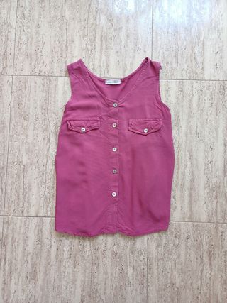 Blusa Sin Mangas Rosa con Botones