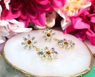 Pendientes girasol circonitas dorados