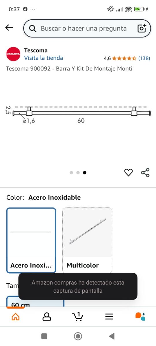 Kit montaje para utensilios Barra Tescoma 60cm