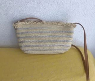 Bolso mimbre beige plata