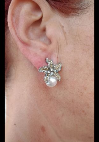 Pendientes Flor Perla Plata