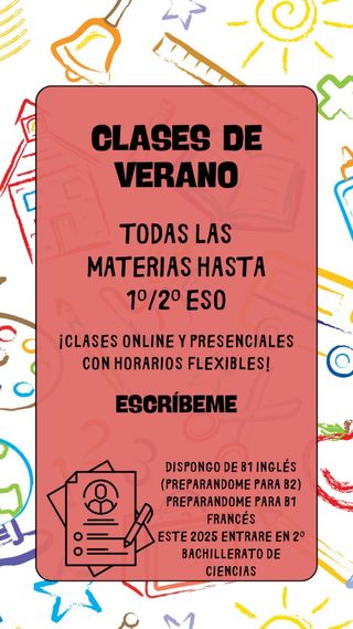 Clases particulares verano hasta 1º/2º ESO
