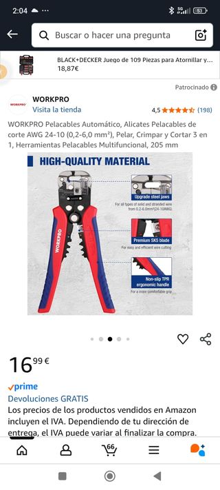 Pelacables Automático WORKPRO 205mm