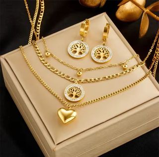 Conjunto Joyas Dorado - Collar y Aretes
