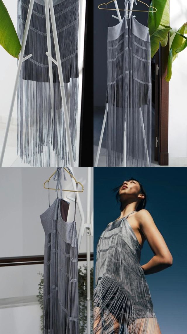 Vestido plateado flecos Zara