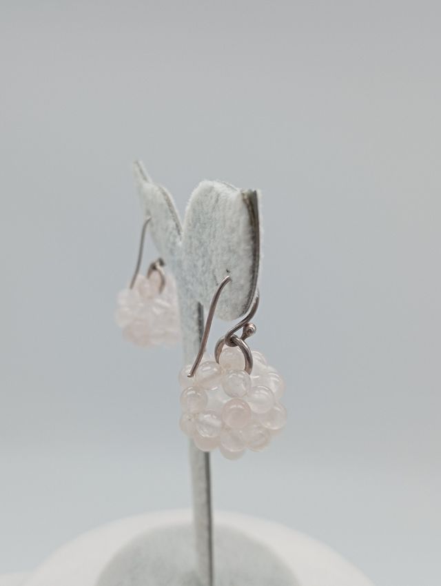 Pendientes vintage plata 925 cuarzo rosa