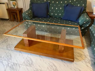 Mesa centro cristal madera