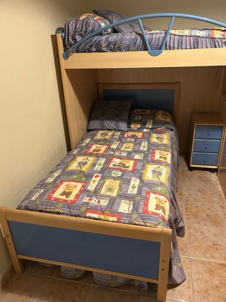 Cama litera juvenil - beige y azul