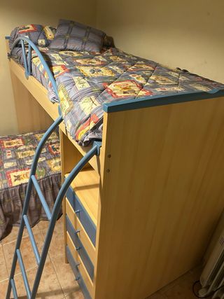 Cama litera juvenil - beige y azul