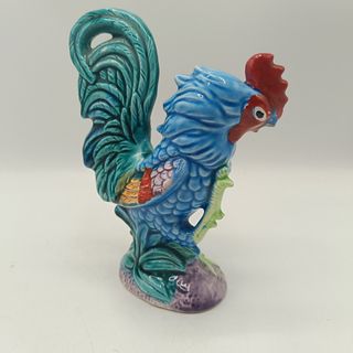 Figura gallo porcelana azul-verde