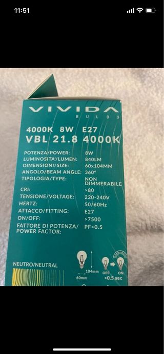 2 Lampadine LED Vivida 840 Lumen 8W