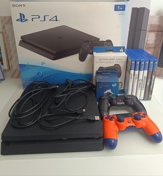 PS4 Slim 1TB + 2 Mandos + 6 Juegos + Soporte carga