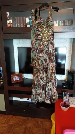 Vestido fiesta marrón-verde