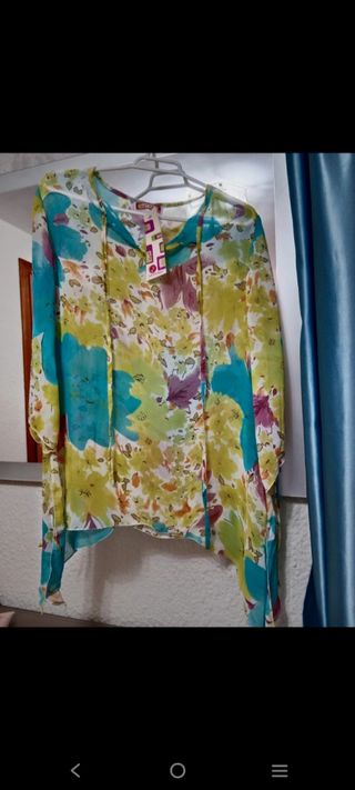 Blusa estampada turquesa-amarilla