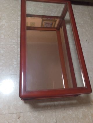 Juego de mesas centro y rinconera madera y cristal