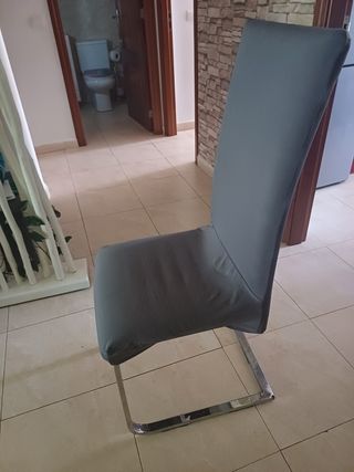 4 Sillas Comedor Gris - Piel Sintética
