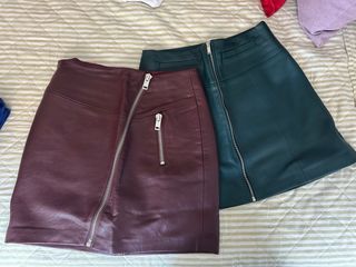 2 Faldas Cuero: verde y granate 